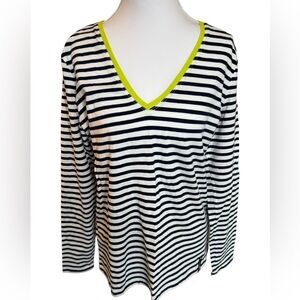 Lauren Ralph Lauren Navy and White Striped V-Neck Top Size L
